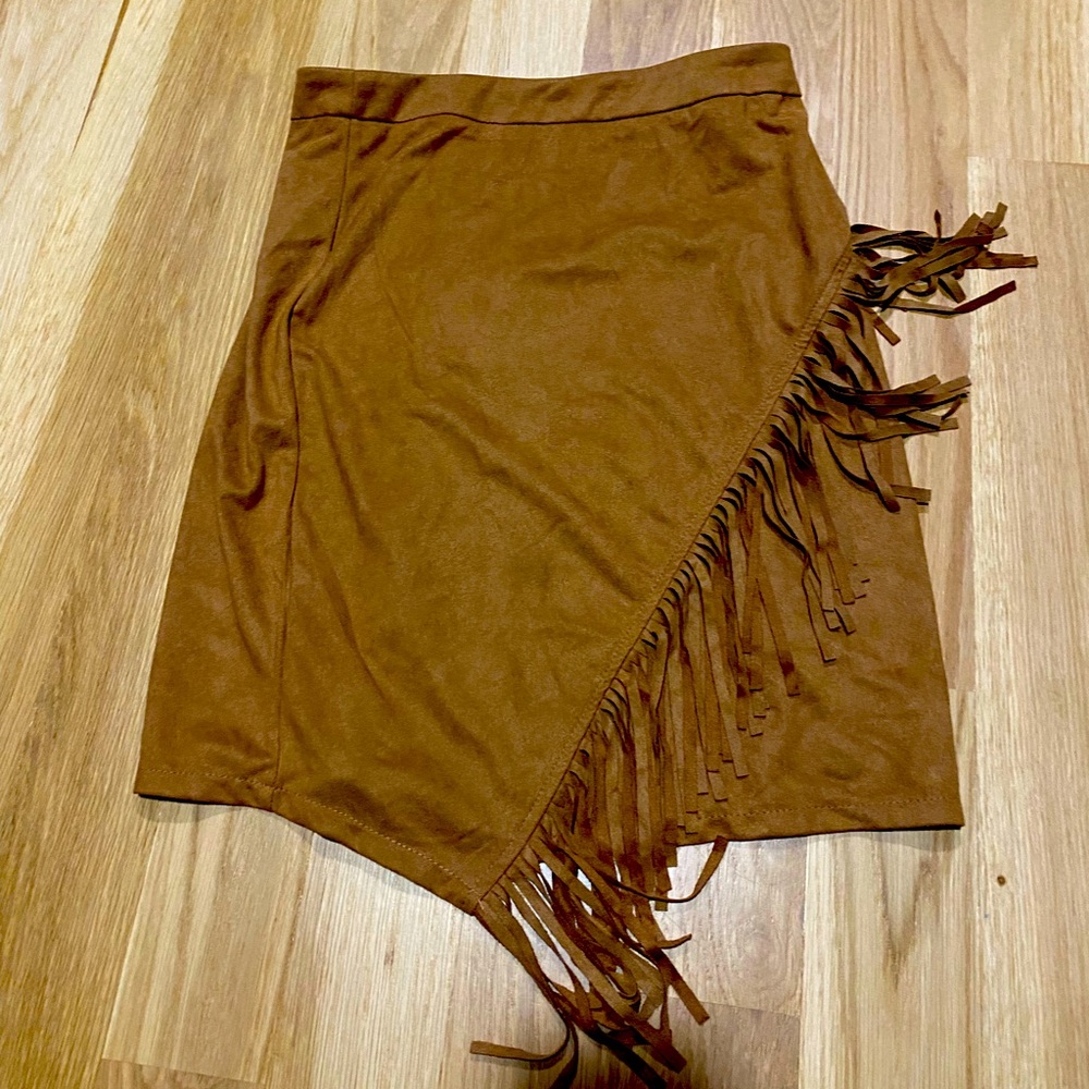Faux Suede High Rise Mini Skirt with tassels